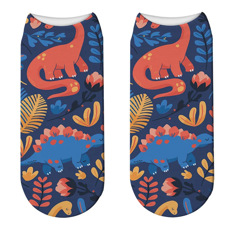 New Fashion Women Cute Casual Cotton Socks 3D Cartoon Dinosaur Printing Sock Unisex Breathable Short Funny Hоски | Женская одежда