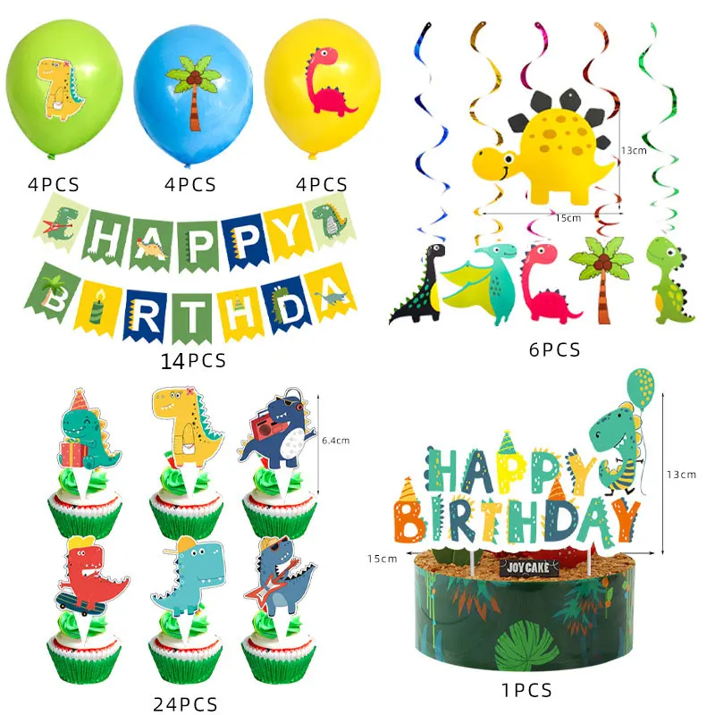 Suministros de fiesta con tem&aacute;tica de dinosaurio de dibujos animados para ni&ntilde;os, vajilla para fiesta de cumplea&ntilde;os, vasos, platos, Pancarta, decoraci&oacute;n para fiesta de globos-0