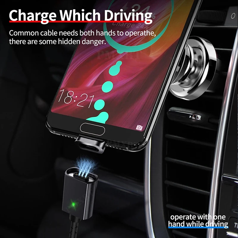 Магнитный кабель быстрой зарядки для смартфонов iPhone Samsung Huawei 3A Micro USB Type-C