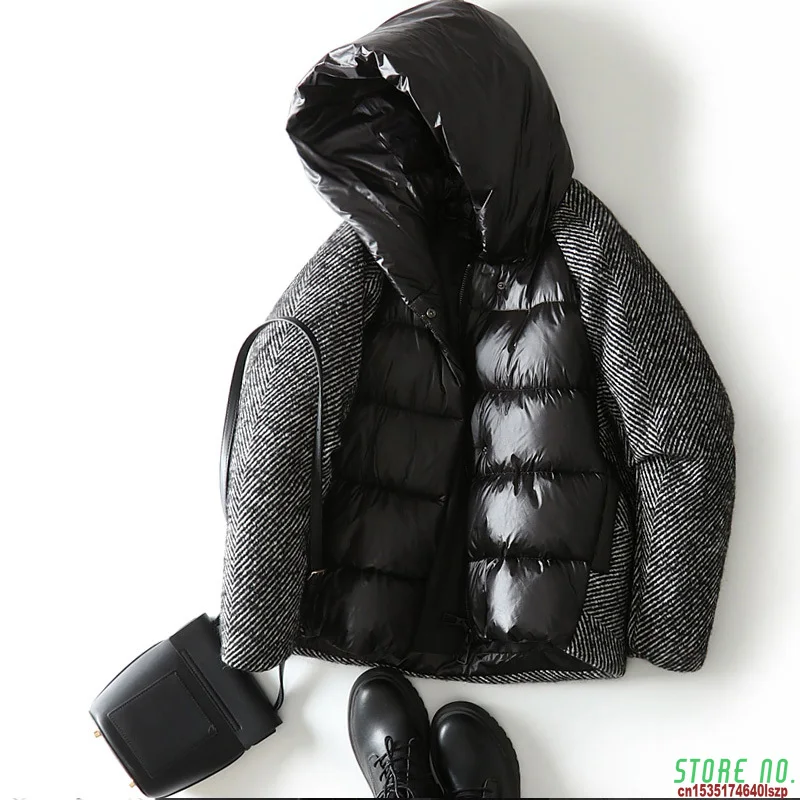 

Женский пуховик, короткая куртка-пуховик на утином пуху, новинка 2020, свободные зимние женские парки, зимняя верхняя одежда, короткие черные ...