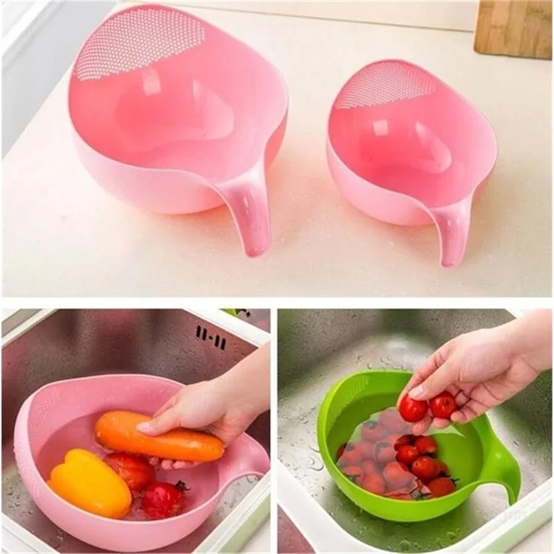 

1pcs Rice Washer Quinoa Strainer Cleaning Veggie Fruit Kitchen Tools with Handle Newest Plastic rice cleaner S/M