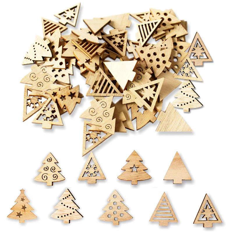 50pcs 04 50 шт., деревянные рождественские украшения, елочные украшения, Санта-Клаус, снеговик, олень, рождественские вечерние украшения для дома, подарок на год - Цвет: 50pcs 04