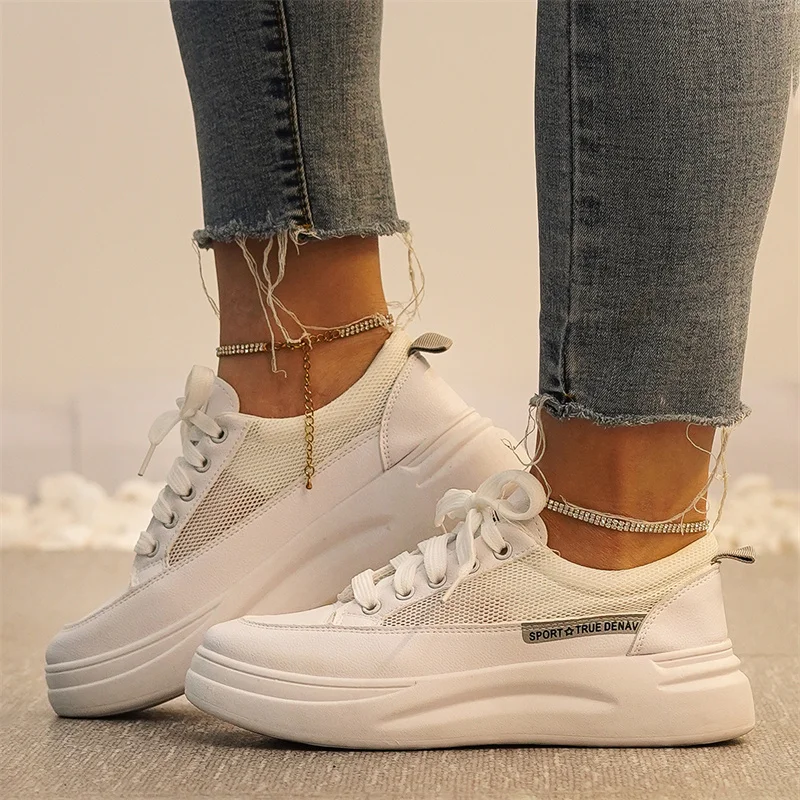 

Women Sneakers Fashion Casual Solid Color Mesh Breathable Walking Ladies Vulcanized Shoes Round Toe Platform Female Sports Shoes