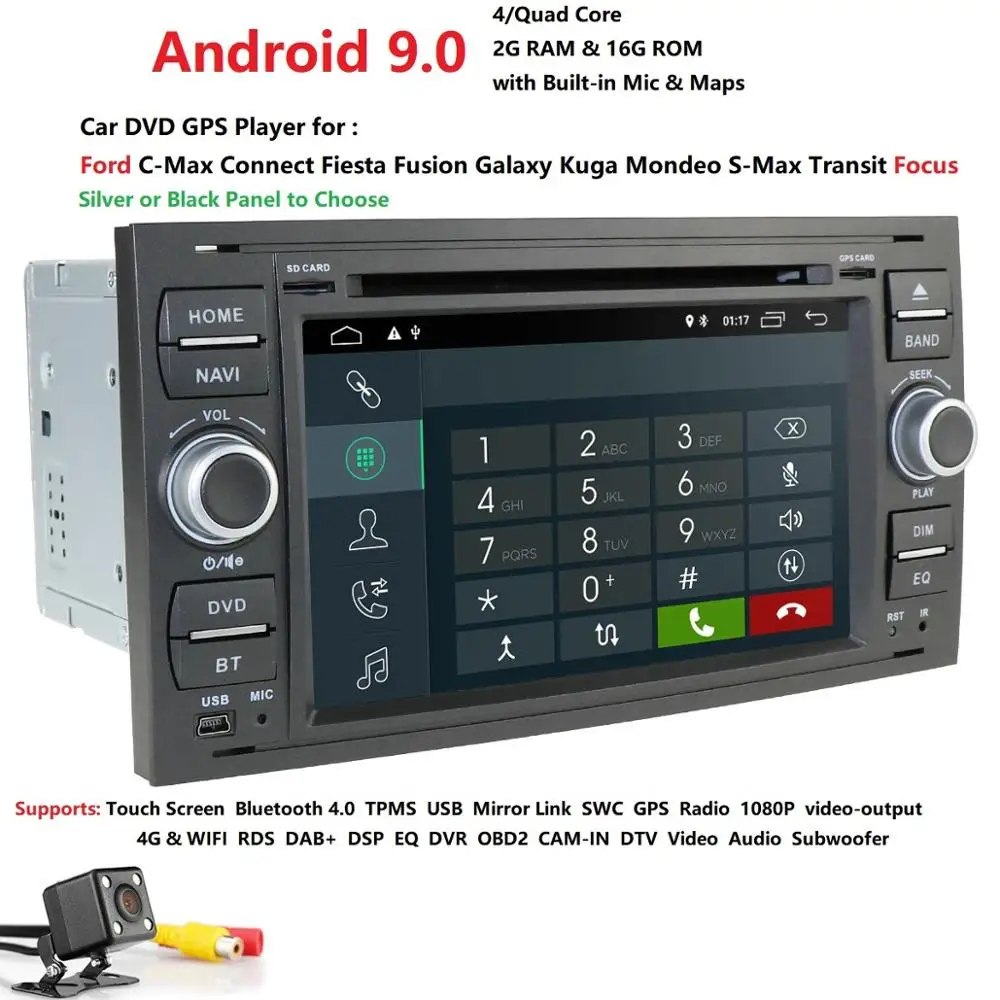 2din Android 9,0 DAB+ Автомобильный dvd-плеер в тире для Ford Transit Focus подключение S-MAX Kuga Mondeo с четырехъядерным Wifi 4G gps Bluetooth