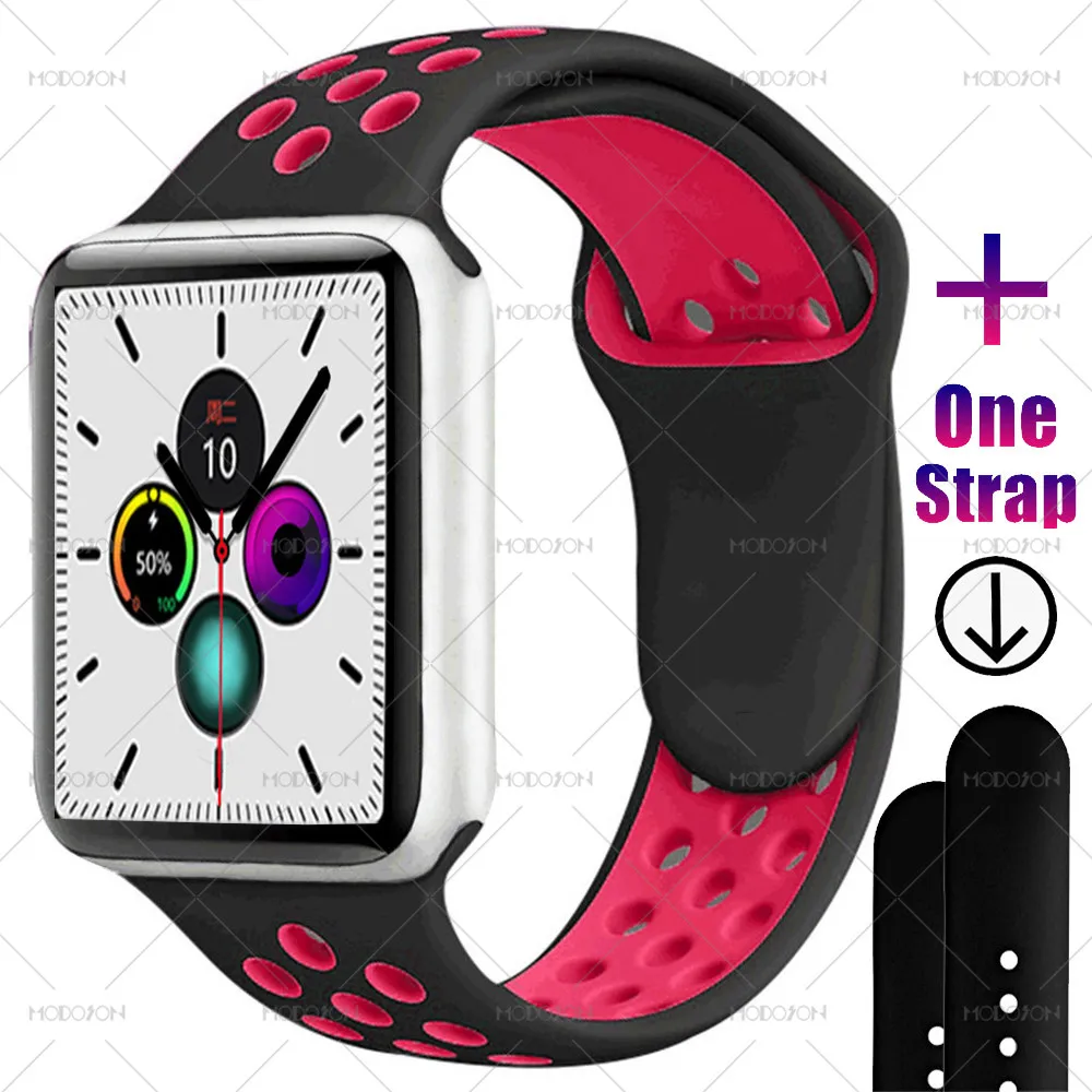 Silver Black Red MODOSON, умные часы iwo 12, серия 5, 30, с циферблатом, пульсометр, умные часы, фитнес-трекер, часы для Apple iphone, Android - Цвет: Silver Black Red
