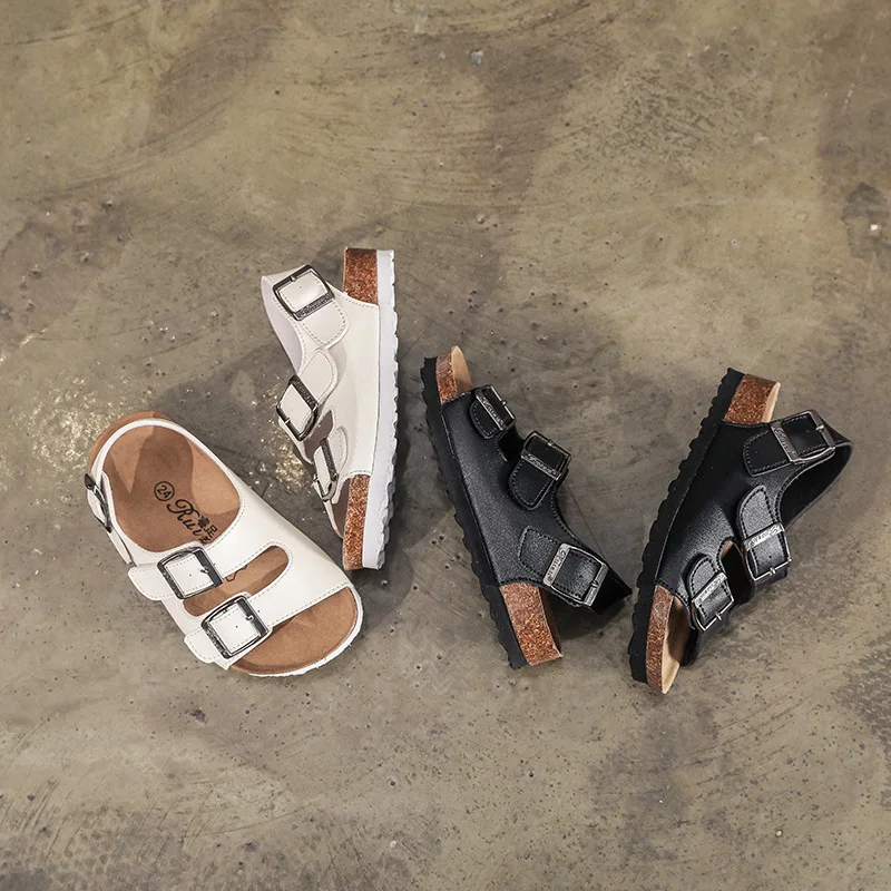Sandalias de playa para ni&ntilde;os y ni&ntilde;as, zapatos deportivos de cuero suave, antideslizantes, de corcho, a la moda, para exteriores, novedad de verano 2019-2