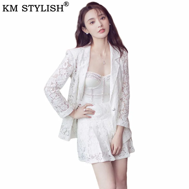 Женский костюм из 2 предметов Элегантный женский офисный белого кружевного