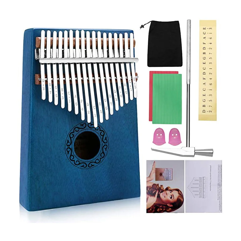 

Пианино калимба, 17 клавиш, деревянный корпус из красного дерева, музыкальный инструмент с обучающей книгой, молоток и сумка