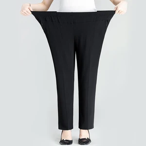 Размера плюс 8XL новые летние брюки для женщин среднего возраста винтажные элегантные брюки с эластичным поясом и принтом женские повседневные Прямые брюки