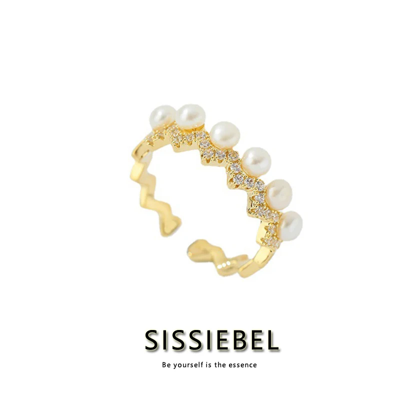 

Elegant Celebrity Style Pearl Wave Gold Open Rings Korean Fashion jewelry Party Girl's Luxury Accessories Sexy Rings For Woman