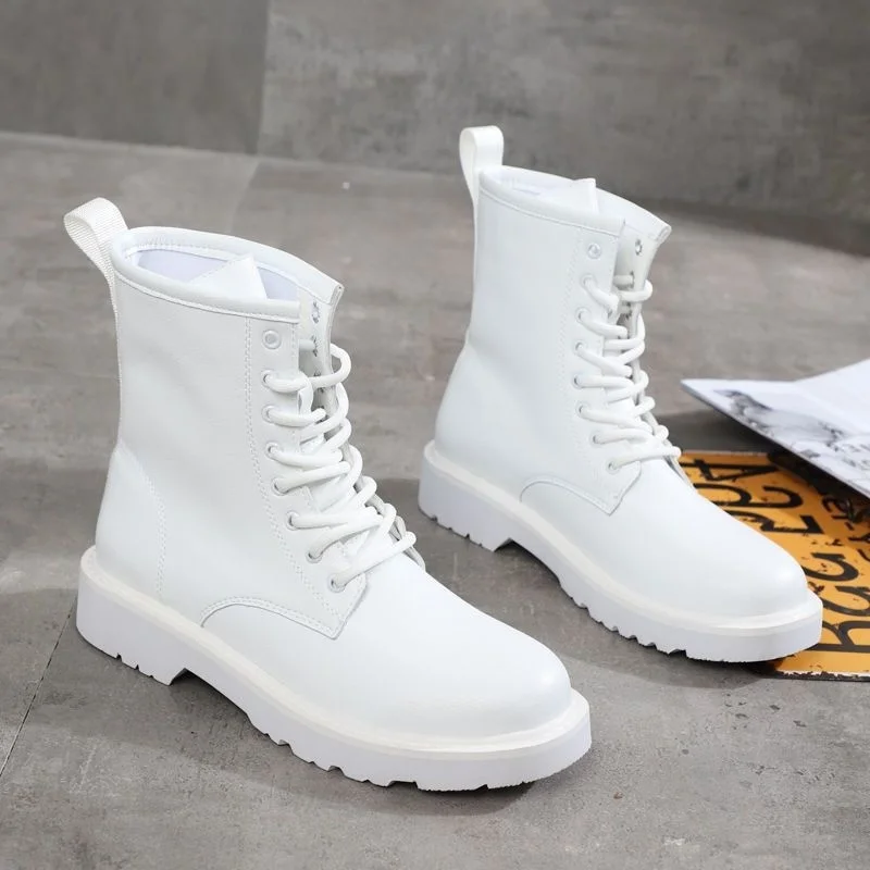 

boots men's and women's same couple shoes white small white shoes Korean fashion British casual leather boots