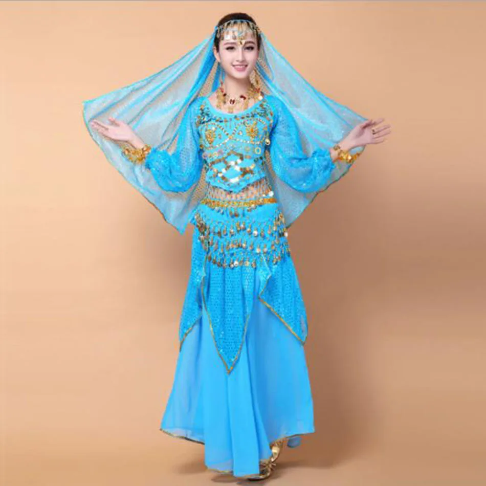 Комплект одежды для танца живота женские топы штаны пояс цепочка вуаль головной