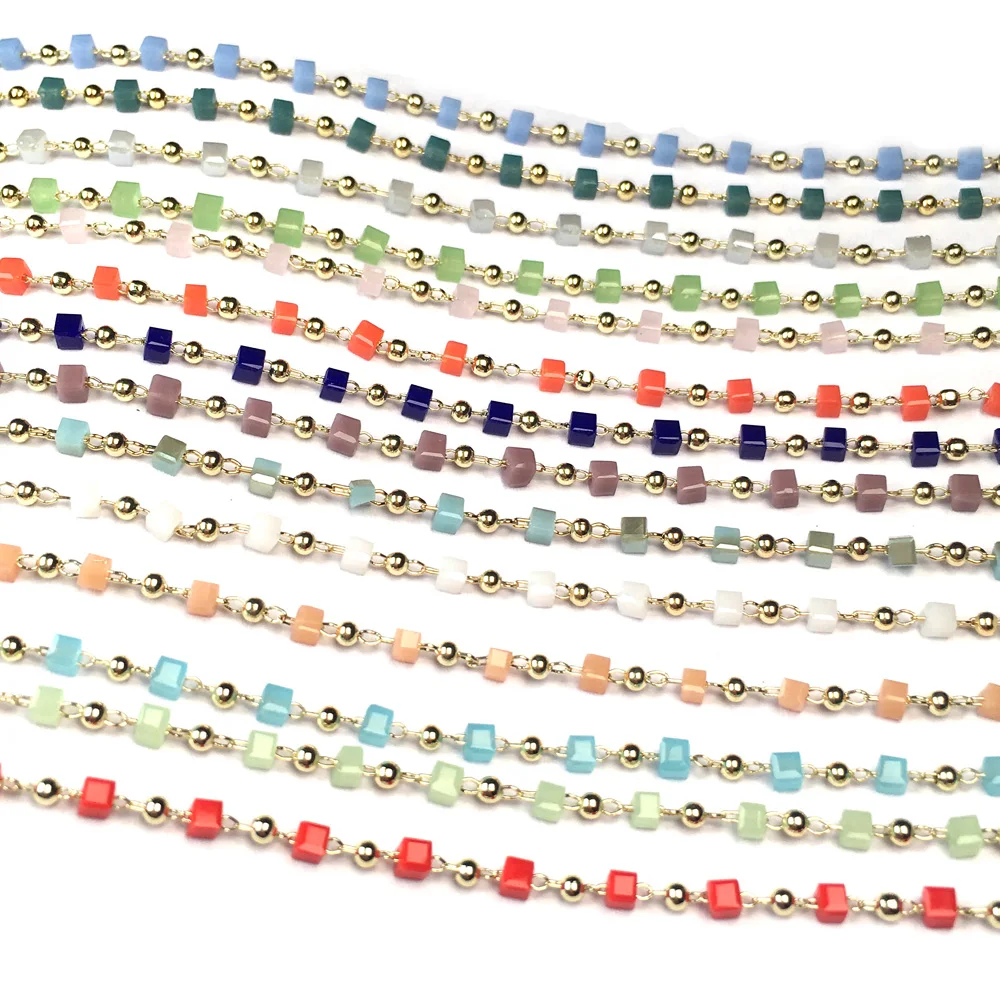 

Natural Stone Beads Metal Copper Chain Crystal Stone And Round Brass Beads for Jewelry Making Bracelet 1 M/Strand