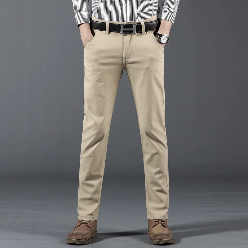 Elastic Straigh Trousers Male Brand Gray White Khaki Navy 6 Colors Casual Pants Men Spring New Business Fashion Casual