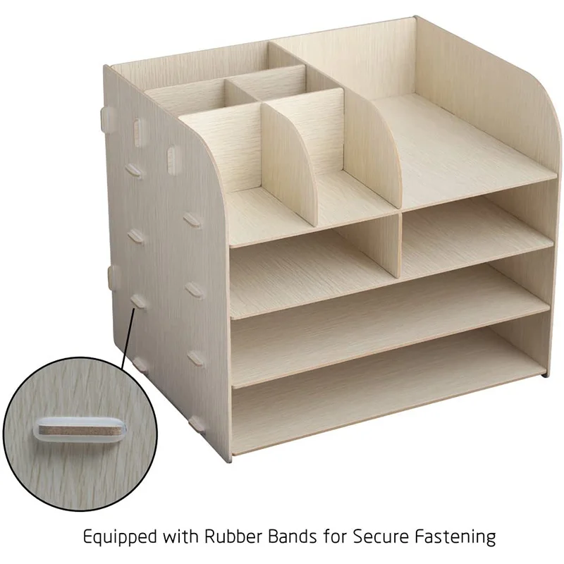 

Wooden Desktop Organiser, DIY Home Office Supplies Storage Cabinet with 2 A4 File Holder Sections and 8 Compartments