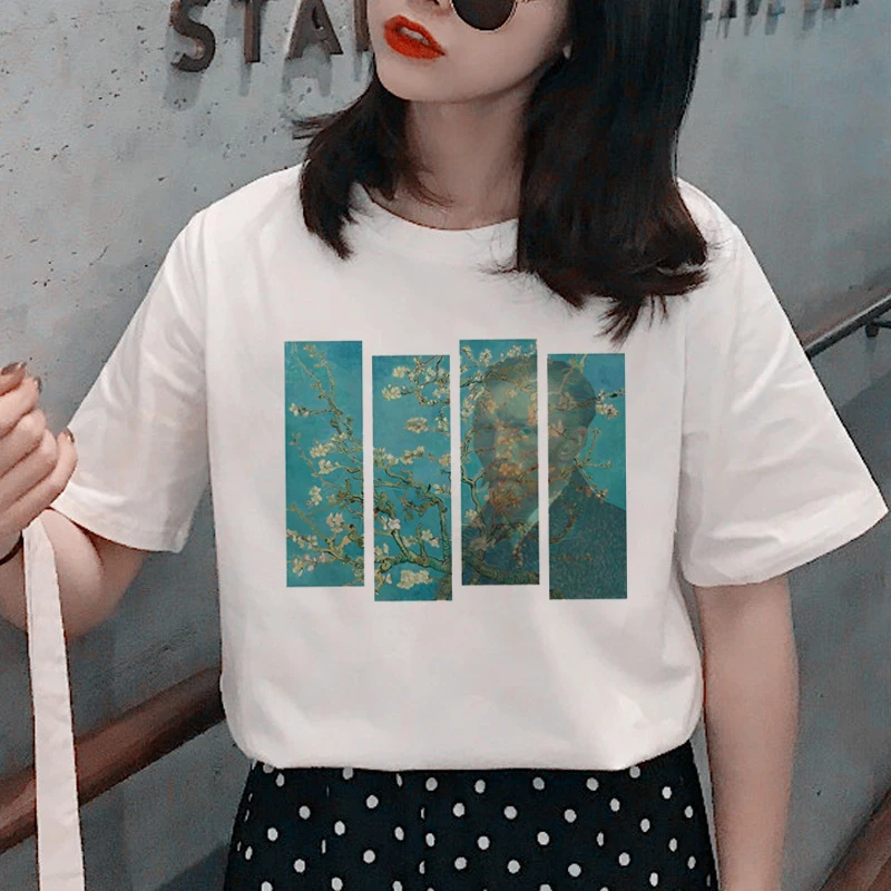 Харадзюку Ван Гог гранж Футболка женская Эстетическая масляная краска принт