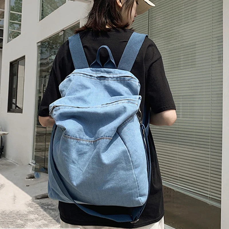 

Backpack Fashion Denim Bag Wild Pure Color Student Backpack Male and Female Student School Bag Backpack