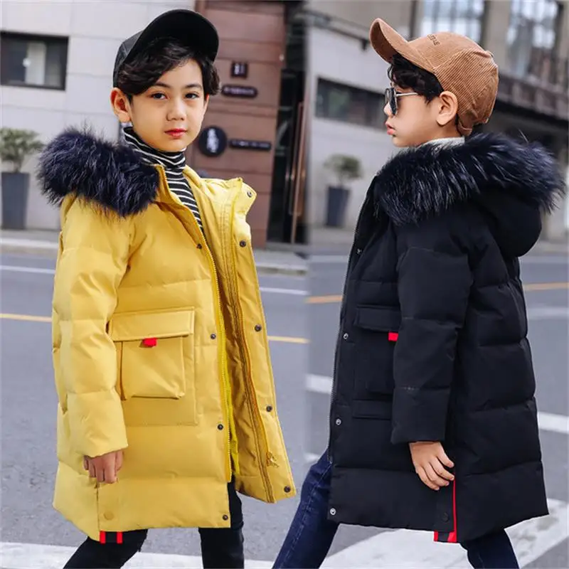 Новые пуховые пальто для мальчиков зимние длинные куртки детская верхняя одежда