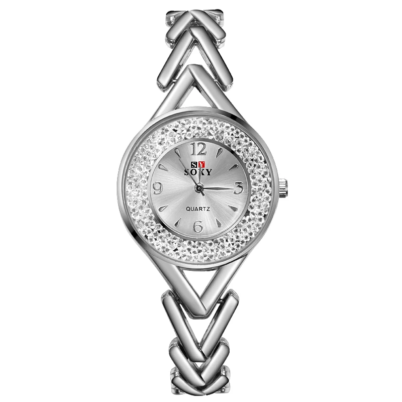 SOXY silver Для женщин s наручные часы золото серебряный браслет Relogio Feminino роскошные часы с кристаллами женские часы из нержавеющей стали mujer bayan kol saati - Цвет: SOXY silver