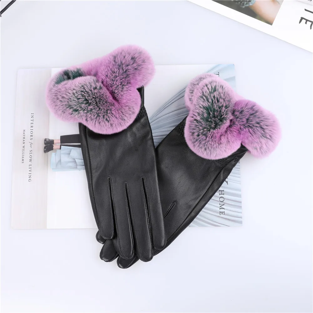 Женские перчатки из натуральной овечьей кожи осенне-зимние теплые манжеты с