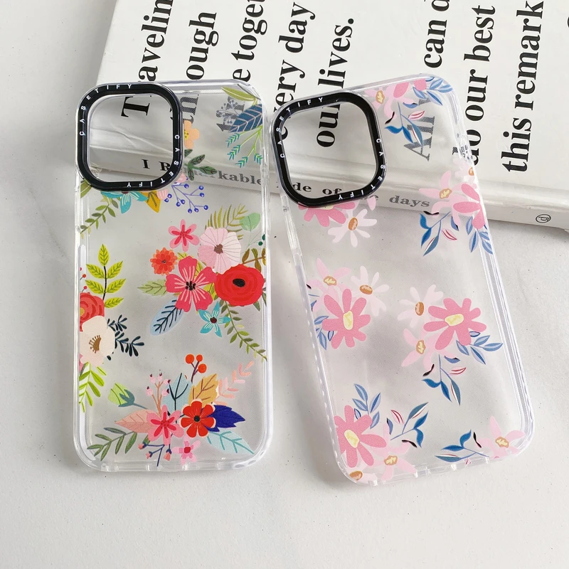 

Art Painting Floral Flowers Clear Phone Case For iPhone 11 12 13 Pro Max X Xs Max Xr 7 8 Puls Cases Retro Soft Silicone Cover