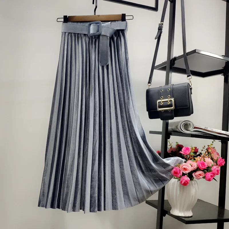 Женская Вельветовая длинная Плиссированная юбка в Корейском стиле облегающая