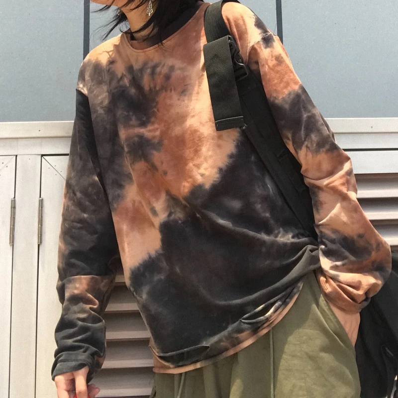 Контрастная Футболка с принтом граффити в стиле «Tie Dye», большие размеры, Футболка Harajuku, уличная одежда в стиле панк для женщин и мужчин, топ, футболка для скейтборда, пуловер