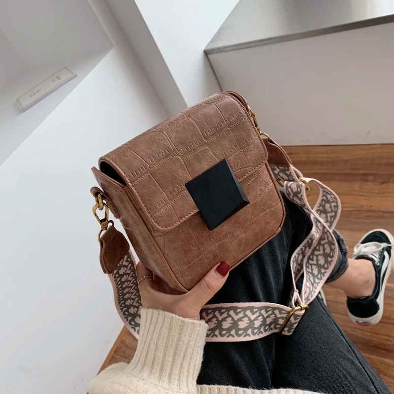 Hot Sale 2019 Bags Women Fashion Simple Stone Pattern Shoulder Bag Summer New Small Square Wide Messenger | Багаж и сумки