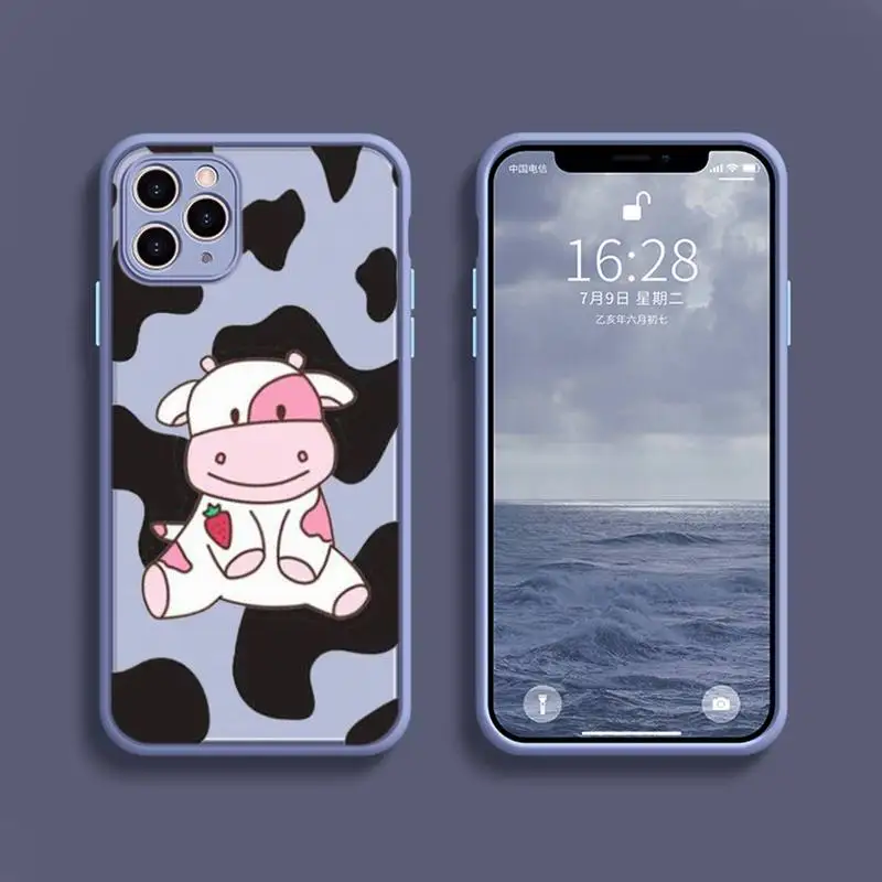 

Cow Print Phone Case Transparent Matte For IPhone 7 8 11 12 S Mini Pro X XS XR MAX Plus Cover Shell