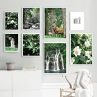 Олень Леопард Птица Зеленый Натуральный Растительный Лист настенная живопись холст скандинавские плакаты и принты настенные картинки для декора гостиной