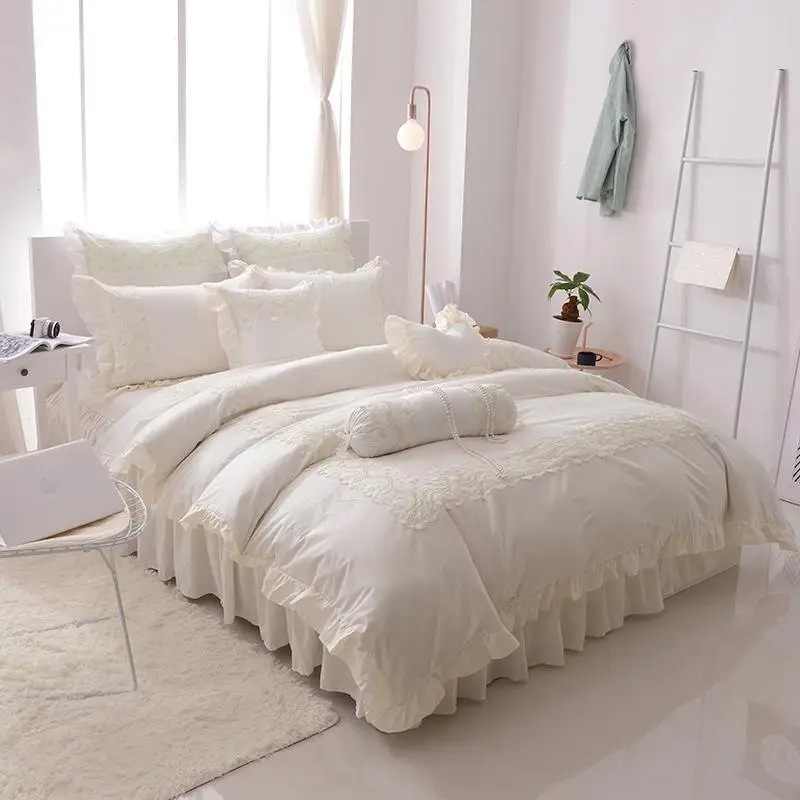 Princess style lace bedskirt set twin queen king size bedding 100% cotton soft bedclothes duvet cover bed linen | Дом и сад