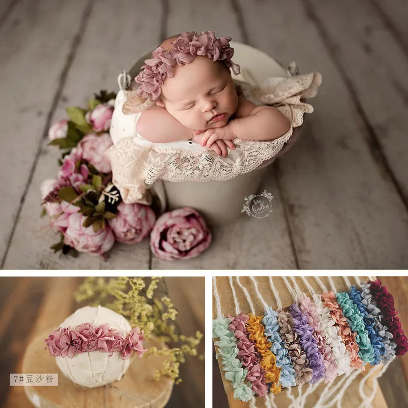 

Newborn Baby Girl Photography Props Fairy Perm Flower Headwear Headband Fotografie Accessoires Studio Shoot Princess Hair Band