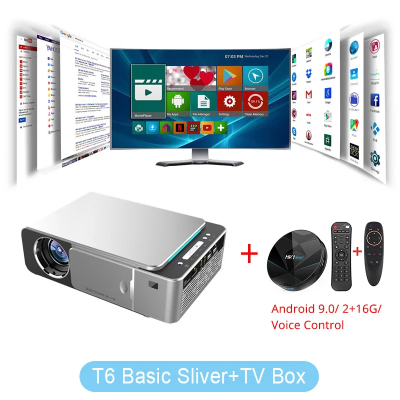Everycom T6 светодиодный видеопроектор HD 720P портативный HDMI опция Android Wifi проектор Поддержка 4K Full HD 1080p домашний кинотеатр - Цвет: Basic Silver TV Box