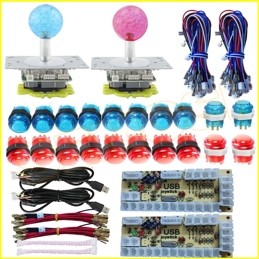 Blue and red Kit 3 Аркада DIY светодиодный набор с нулевой задержкой USB энкодер для ПК аркадные игры 8 позиционный джойстик+ 5 В аркада со светодиодной подсветкой кнопки - Цвет: Blue and red Kit 3