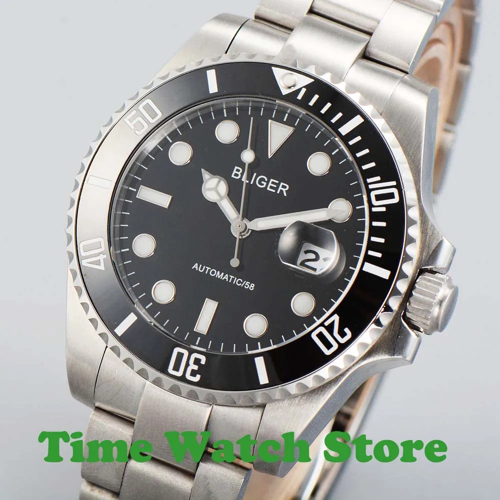 Мужские водонепроницаемые часы с лупой и черным циферблатом 40 мм|Мужские