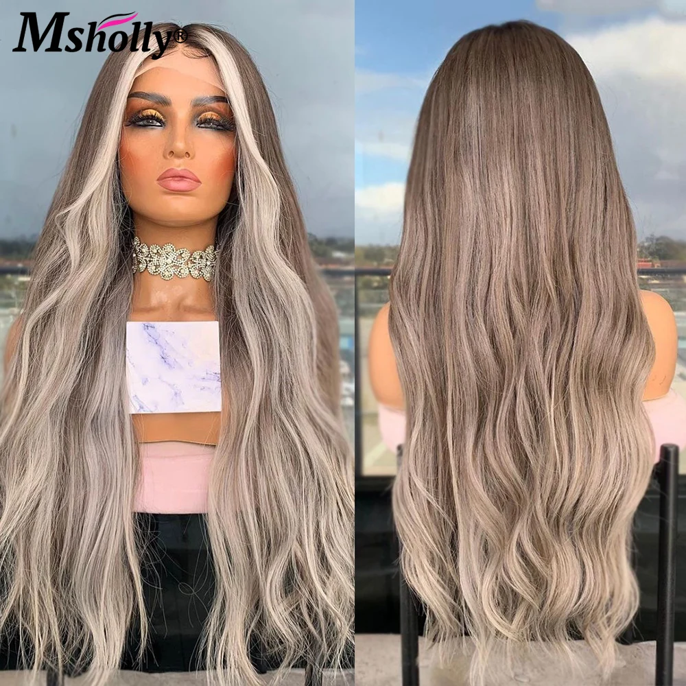 

180 плотность серый хайлайтер парик Волнистые Омбре шоколадно-коричневые кружевные передние человеческие волосы парики прозрачные 4x4 парик...