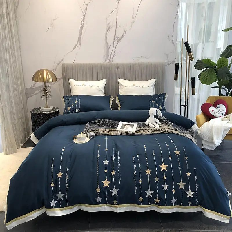 Роскошное постельное белье с вышивкой со звездами Комплект постельного белья King