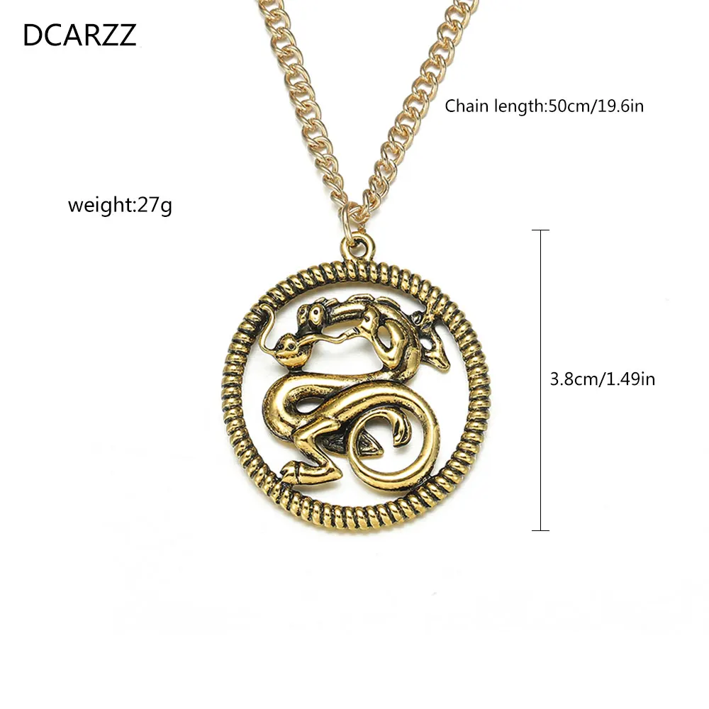 

Classic Mushu Medallion Pendant Necklace Gold Silver Plated Dragon jewelry Women Fashion Princess Cosplay Costume