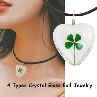 4 types handmade lucky clover dangle pendant unisex necklace transparent crystal glass beads ball jewelry accessories gifts