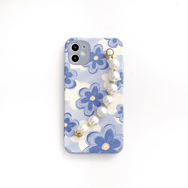 

Pearl Bracelet Phone Case With Strap For Iphone 12pro Max Rainbow Floret Sheepskin Pattern Protective Cover For Iphone 11promax