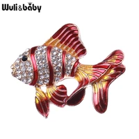 wulibaby rhinestone fish brooches women unisex metal 3 color enamel water animal office casual brooch pins gifts