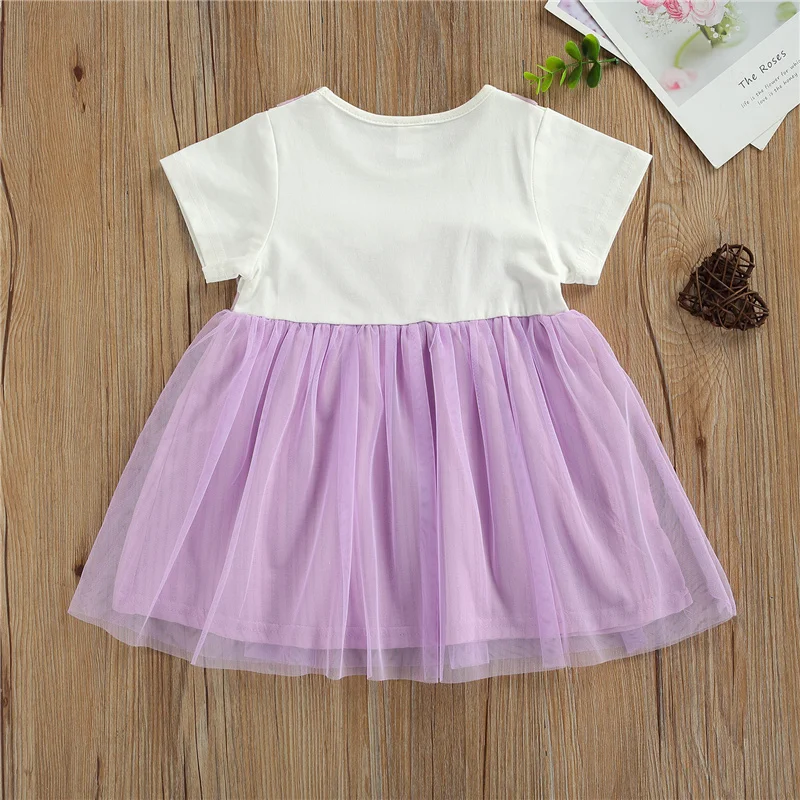

6 Months-4 Years Baby Girls Cotton Dress, Children Girls Lace Short Sleeve False Two Pieces Mesh Splicing Summer Princess Skirt