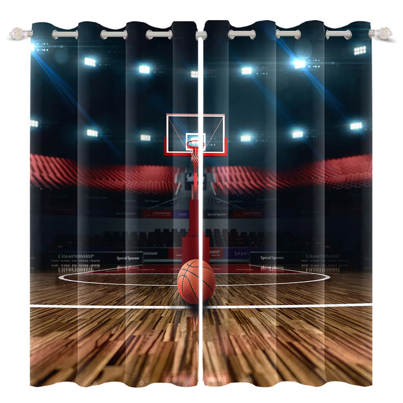 

Laeacco Empty Basketball Court Paatern Window Curtain Suit For Adult Boy Bedroom Home Decor High Blackout Treatment Drapes