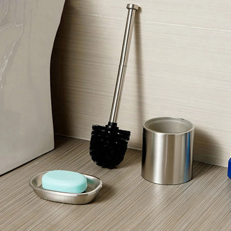 

Straight Stainless Steel Toilet Brush with a Little Soap Dish Soap Box Set