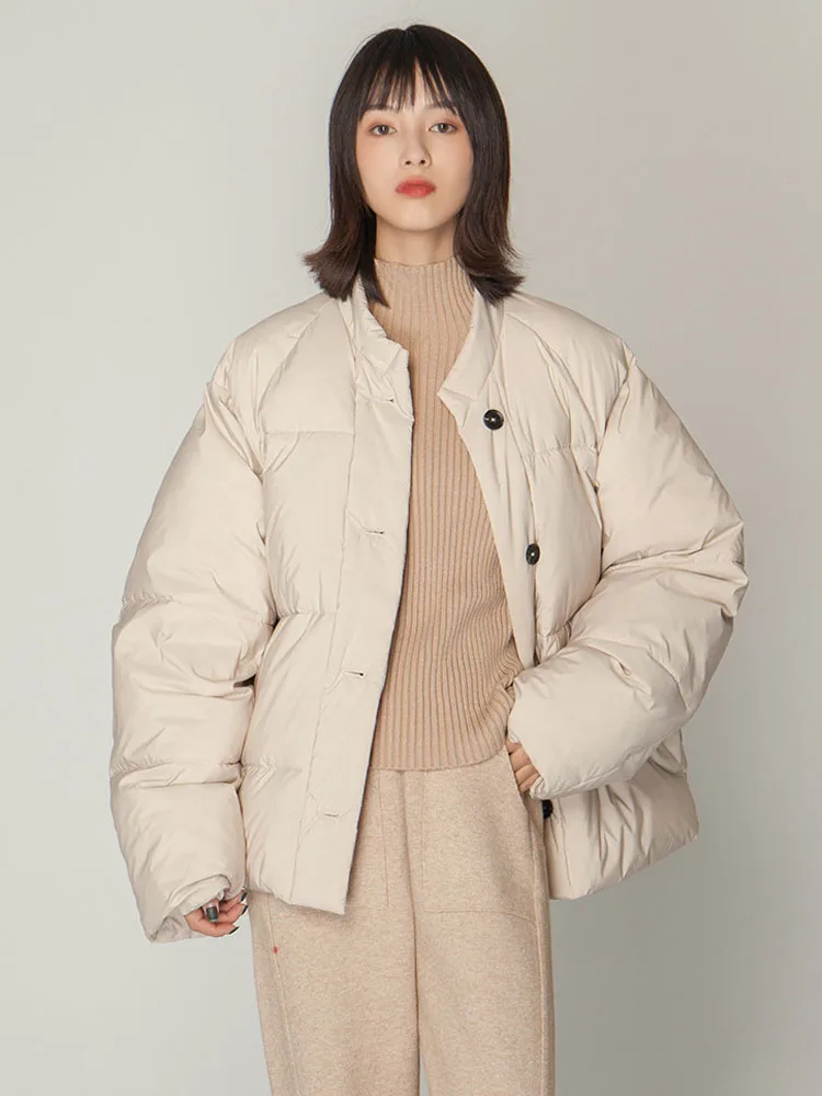 Женская хлопковая куртка с воротником стойкой Повседневная однотонная короткая