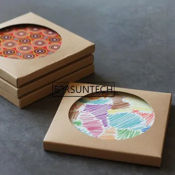 300pcs Kraft Paper Coaster Packaging Box With Window DIY Gift Boxes for Ceramic Cup Mat Mug Pad Packaging
