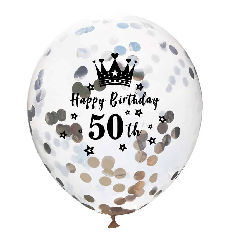 Silver 50th 12 дюймов с днем рождения короны цифры шары с золотыми конфетти прозрачные латексные шары для 30го 40го дня рождения - Цвет: Silver 50th