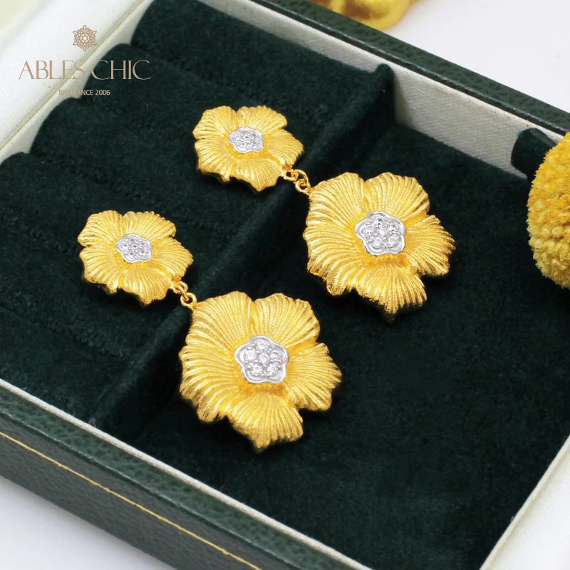 

Dangling Flower 18K Gold Tone Daisy Earrings Vintage Renaissance 925 Silver Blossoms Studs Nature Wedding Earring C11E4S25404