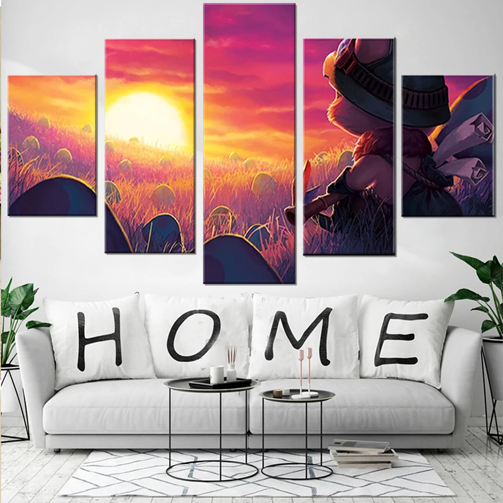 

5 Pieces Wall Art Canvas Painting Cartoon Animation Poster Landscape Field Sunset Modern Living Room Modular Pictures Home Decor