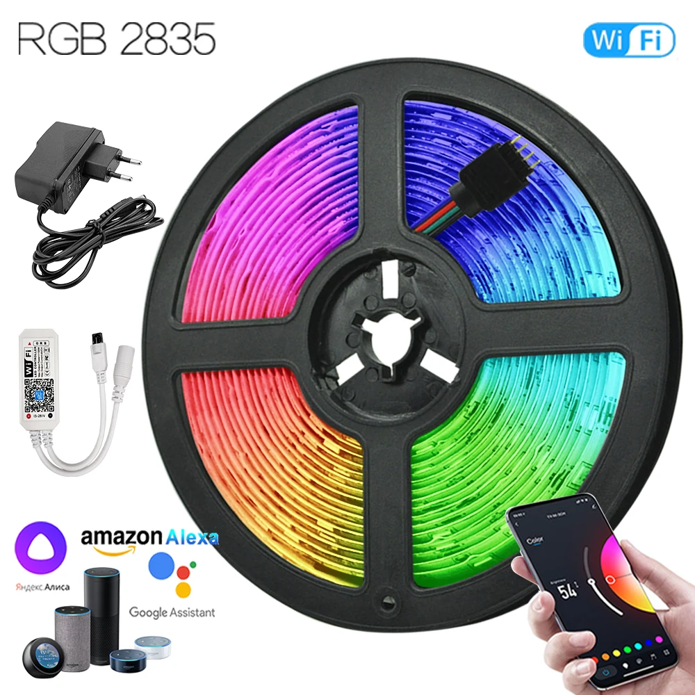 

WIFI Smart Control RGB 2835 24.6 ft (7.5M) 12V EU Plug Room TV Iuces Tape Ribbon Diode DIY Decoration Flexible Lamp For Alexa